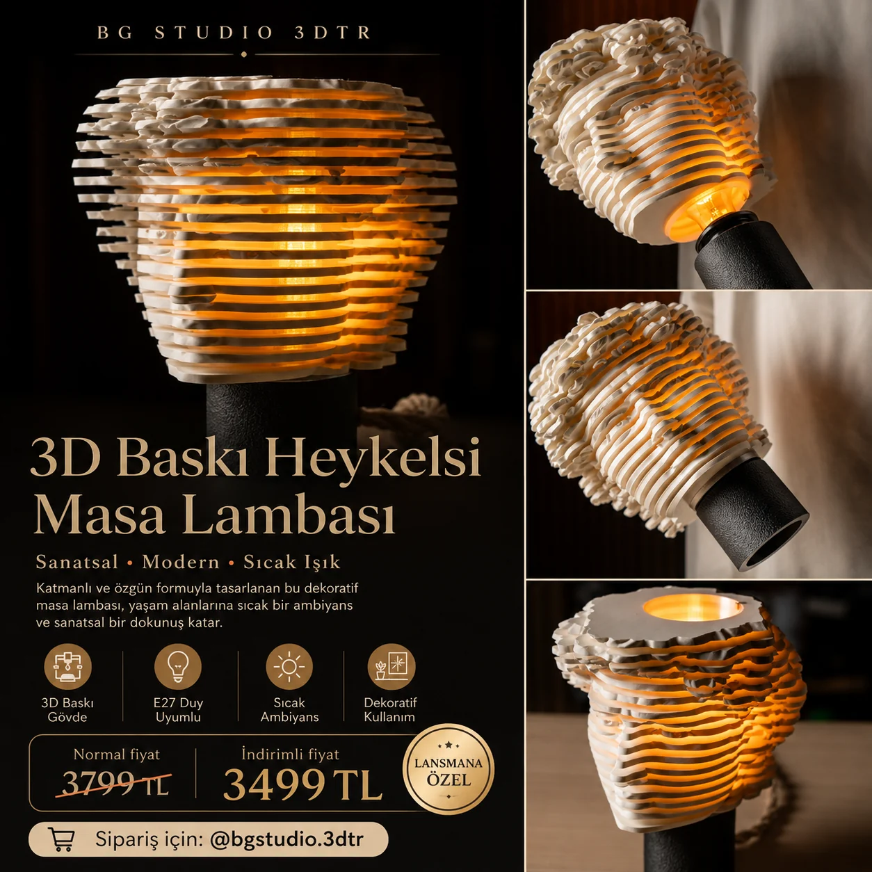 3D Baskı Heykeli Masa Lambası ürün afişi